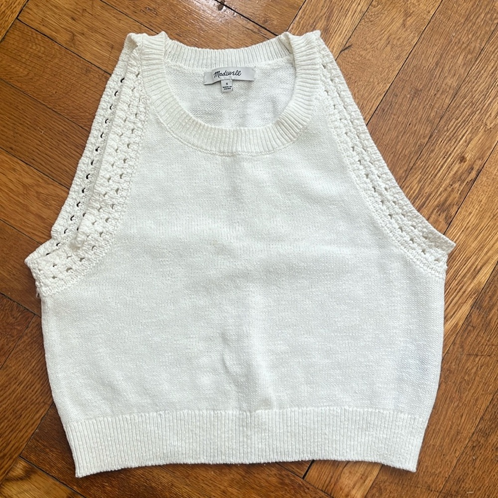 Madewell Crochet-Trim Crop Sweater Tank White Small